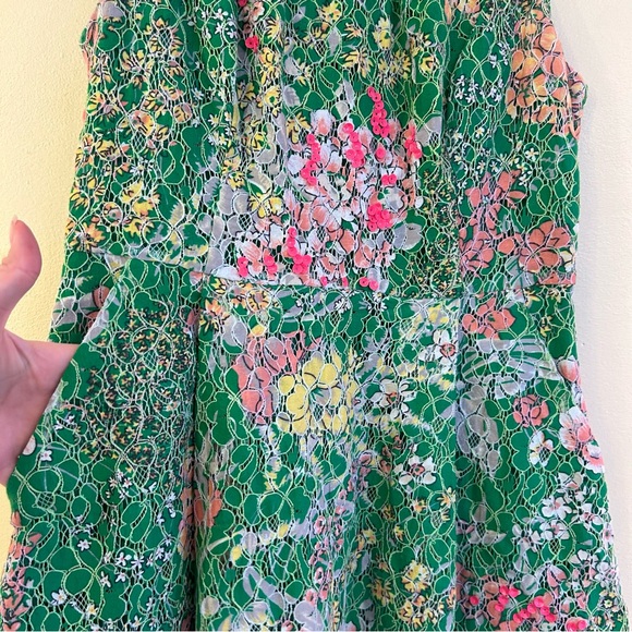 Anthropologie Maeve Dress Verbena Lace Floral Green Sequin Spring Size 2 - Picture 4 of 11